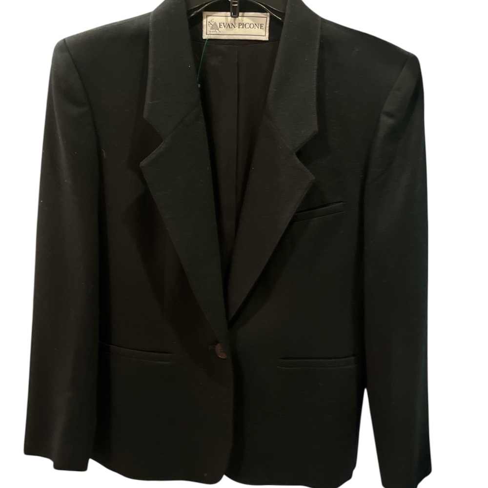 Evan Picone 100% WORSTED WOOL Black Blazer Size 6 Classic Career Jacket EUC